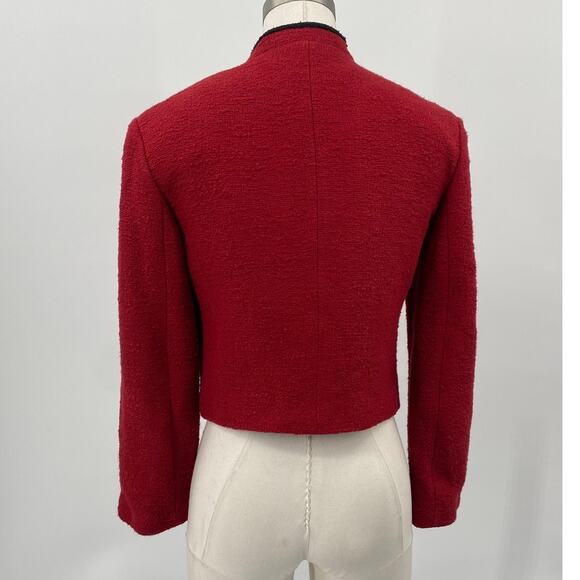 Zara Tweed Blazer Single Breasted High Collar Crest Buttons Down Red Womens XS - Picture 4 of 9